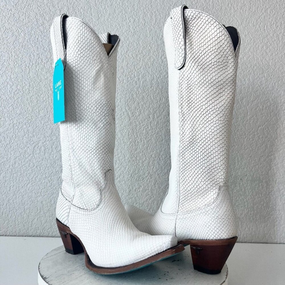Lane SMOKESHOW Womens Cowboy Boots 8.5 White Leather Western Cowgirl 15" Tall